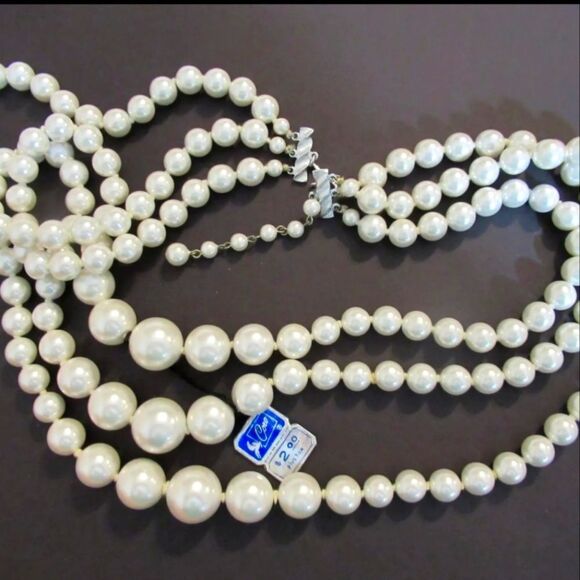Coro Japan Vintage 1960's Three Strand Faux Pearl White Necklace NWT NOS Excelle - Picture 1 of 7